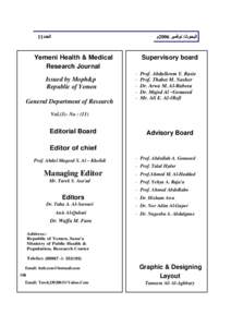 Yemeni Health & Medical Research Journal Issued by Moph&p Republic of Yemen General Department of Research