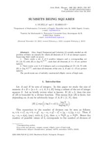 Acta Math. Hungar., ), 353–357 DOI: s10474First published online June 29, 2013 SUMSETS BEING SQUARES A. DUJELLA1 and C. ELSHOLTZ2,∗