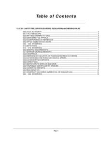 Ta b le o f C o n t e n t s[removed]SAFETY RULES FOR ELEVATORS, ESCALATORS AND MOVING WALKS 000.LEGAL AUTHORITY. ........................................................................................................