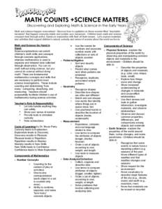 MATH COUNTS +SCIENCE MATTERS Discovering and Exploring Math & Science in the Early Years Math and science happen everywhere! Discover how to capitalize on those wonder-filled “teachable moments” that happen everyday 