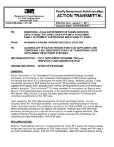 Family Investment Administration Department of Human Resources 311 West Saratoga Street Baltimore MD[removed]Control Number: #11-20