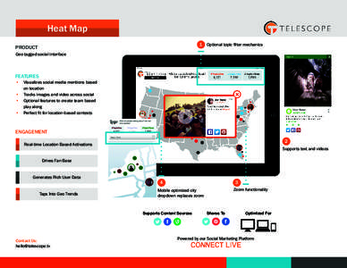 Heat Map 1 Optional topic filter mechanics PRODUCT Geo tagged social interface