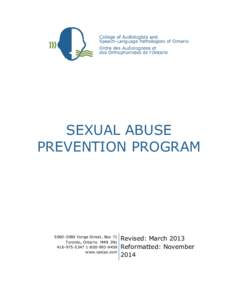 SEXUAL ABUSE PREVENTION PROGRAM[removed]Yonge Street, Box 71 Toronto, Ontario M4N 3N1[removed][removed]