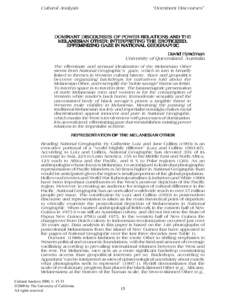 Cultural Analysis  “Dominant Discourses” DOMINANT DISCOURSES OF POWER RELATIONS AND THE MELANESIAN OTHER: INTERPRETING THE EROTICIZED,