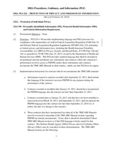 DHA Procedures, Guidance, and Information (PGI) DHA PGI 224 – PROTECTION OF PRIVACY AND FREEDOM OF INFORMATION (Revised February 26, [removed] – Protection of Individual Privacy[removed]Personally Identifiable I