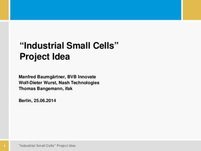 “Industrial Small Cells” Project Idea Manfred Baumgärtner, BVB Innovate Wolf-Dieter Wurst, Nash Technologies Thomas Bangemann, ifak Berlin, [removed]