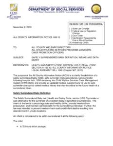 REASON FOR THIS TRANSMITTAL  November 2, 2010 ALL COUNTY INFORMATION NOTICE I-88-10