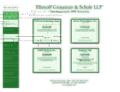 Ellenoff Grossman & Schole LLP 2010 Representative PIPE Transactions Areas of Practice Include: Compass Acquisition Corp. O