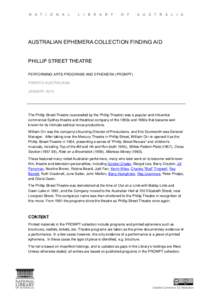 AUSTRALIAN EPHEMERA COLLECTION FINDING AID PHILLIP STREET THEATRE PERFORMING ARTS PROGRAMS AND EPHEMERA (PROMPT) PRINTED AUSTRALIANA JANUARY 2015