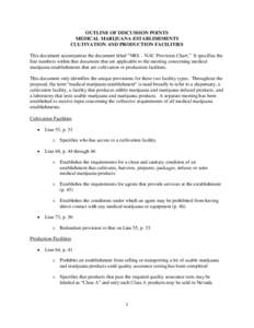 OUTLINE OF DISCUSSION POINTS MEDICAL MARIJUANA ESTABLISHMENTS CULTIVATION AND PRODUCTION FACILITIES This document accompanies the document titled “NRS – NAC Provision Chart.” It specifies the line numbers within th