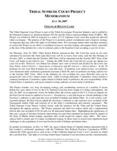 Sovereignty / Tribal sovereignty in the United States / United States v. Lara / Indian Reorganization Act / Bryan v. Itasca County / Native American Rights Fund / Supreme Court of the United States / Narragansett people / Duro v. Reina / Law / Case law / Sioux