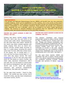 ANTIGUA AND BARBUDA MONTHLY AGROMETEOROLOGICAL BULLETIN ANTIGUA AND BARBUDA METEOROLOGICAL SERVICE CLIMATE SECTION Volume 9 Issue 1