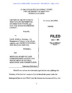 Case 9:13­cv­00061­DWM   Document 63   Filed [removed]   Page 1 of 31  IN THE UNITED STATES DISTRICT COURT FOR THE DISTRICT OF MONTANA MISSOULA DIVISION