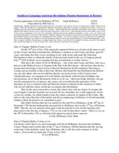 Southern Campaign American Revolution Pension Statements & Rosters Pension application of Nevin McKinney W7431 Transcribed by Will Graves Sarah McKinney