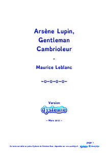 Arsène Lupin, Gentleman Cambrioleur -  Maurice Leblanc