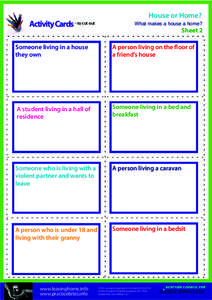 Activity Cards - to cut out  House or Home? What makes a house a home?  Sheet 2