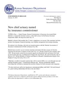 FOR IMMEDIATE RELEASE January 25, 2010 For more information, contact: Bob Hanson Public Information Officer