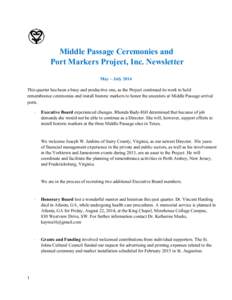      Middle Passage Ceremonies and  Port Markers Project, Inc. Newsletter 
