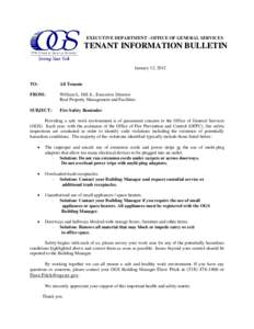 EXECUTIVE DEPARTMENT - OFFICE OF GENERAL SERVICES  TENANT INFORMATION BULLETIN January 12, 2012  TO: