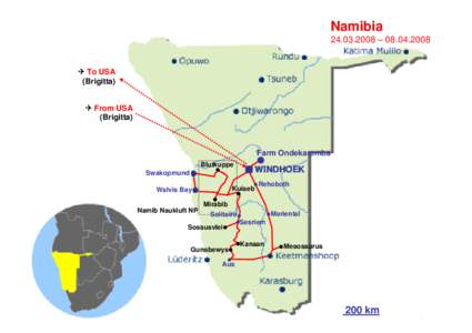 Namibia –   To USA (Brigitta)  From USA