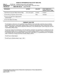 HOUSE OF REPRESENTATIVES STAFF ANALYSIS BILL #: CS/HB 849 Building Construction and Inspection SPONSOR(S): Business & Consumer Affairs Subcommittee, Davis and others TIED BILLS: IDEN./SIM. BILLS: CS/CS/HB 396