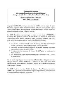Communiqu de presse suite  la runion commune des CESR concerns par Transline runis le 2 juillet  Vulcania