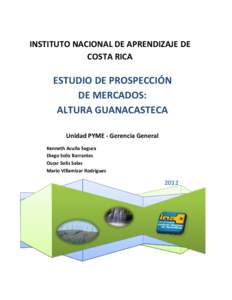 ESTUDIO DE PROSPECCIÓN DE MERCADOS:               ALTURA GUANACASTECA