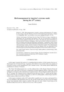 Acta zoologica cracoviensia, 45(special issue): , Kraków, 29 Nov., 2002  Bird management in America’s extreme south during the 19th century Laura MAMELI Received: 11 Nov., 2001