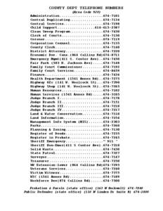 COUNTY DEPT TELEPHONE NUMBERS (Area Code 920)