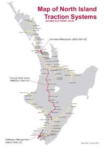 Map of North Island Traction Systems OKAIHAU  SHOWING ELECTRIFIED AREAS