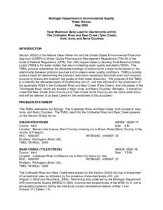Total Maximum Daily Load for Escherichia coli for the Coldwater River and Bear Creek (Tyler Creek)