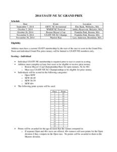 2014 USATF-NE XC GRAND PRIX Schedule Date September 7, 2014 October 5, 2014 October 26, 2014