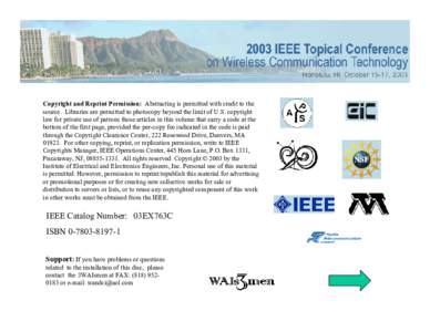 2003 IEEE Topical Conference on Wireless Communication Technology