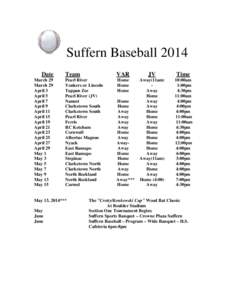 Suffern Baseball 2014 Date March 29