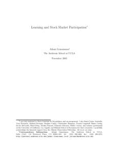 Learning and Stock Market Participation∗  Juhani Linnainmaa† The Anderson School at UCLA November 2005