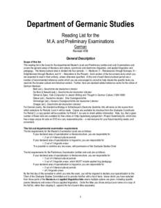 Department of Germanic Studies Reading List for the M.A. and Preliminary Examinations German  Revised 4/08