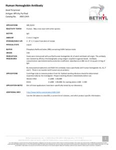 Human Hemoglobin Antibody Goat Polyclonal Antigen Affinity Purified Catalog No. A80-134A