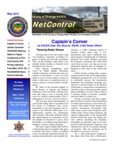 MayCounty of Orange RACES NetControl Newsletter of the County of Orange Radio Amateur Civil Emergency Service
