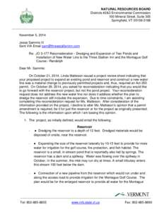 NATURAL RESOURCES BOARD Districts #2&3 Environmental Commission 100 Mineral Street, Suite 305 Springfield, VT[removed]_____________________________________________________________________________ November 5, 2014