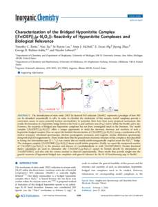 Forum Article pubs.acs.org/IC Characterization of the Bridged Hyponitrite Complex {[Fe(OEP)]2(μ‑N2O2)}: Reactivity of Hyponitrite Complexes and Biological Relevance