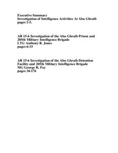 Executive Summary Investigation of Intelligence Activities At Abu Ghraib pages 1-5. AR 15-6 Investigation of the Abu Ghraib Prison and 205th Military Intelligence Brigade