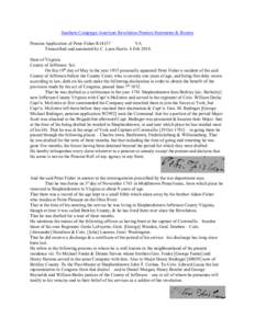 Southern Campaign American Revolution Pension Statements & Rosters Pension Application of Peter Fisher R14157 VA Transcribed and annotated by C. Leon Harris. 6 Feb[removed]State of Virginia County of Jefferson Sct.