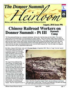 August, 2016 issue #96  Chinese Railroad Workers on Donner Summit - Pt III Summit Camp