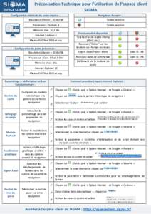 Préconisation Technique pour l’utilisation de l’espace client SIGMA Configuration minimale du poste requise : Navigateur Accepté :