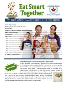 Table of Contents Introducing the Eat Smart Together Newsletter .......................................................................................................................... 1 Managing Meals ................