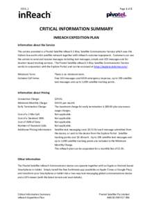 Page 1 of 2  2016_1 CRITICAL INFORMATION SUMMARY INREACH EXPEDITION PLAN