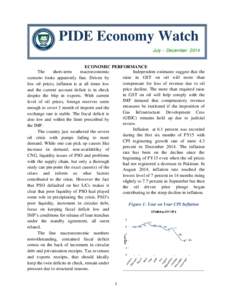 PIDE Economy Watch July – December 2014 ECONOMIC PERFORMANCE The short-term