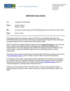 OPTN Policy Notice April 2014