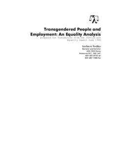 Transgendered People and Employment: An Equality Analysis prepared for TransAction from the Justice and Equality Summit June[removed]barbara findlay