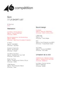 Son /// LA SHORT LIST 22 Short List 5 Prix  Réalisation